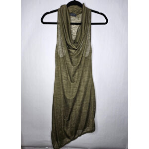 OUT Cowl Neck Assymetrical Dress Gold Metallic Sleeveless Women's Size Small